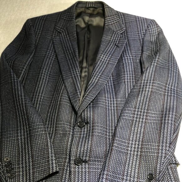 Vintage Austin Reed Mens Blazer Sport Coat 2 Button Blue Grey Tweed Size 42L - Picture 1 of 12